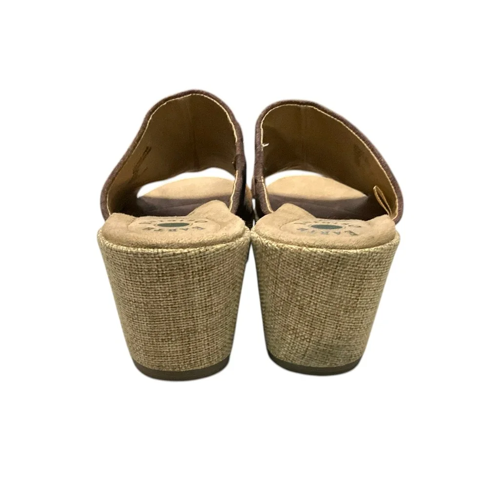 Earth Origins Myra Brown Suede Tri-Color Wedge Sandals Mens 9.5M Platform Mules